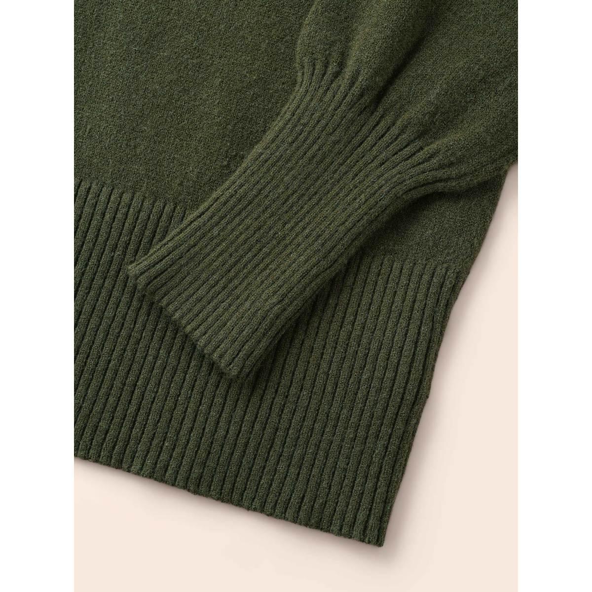 Plus Size Plain Round Neck Button Through Cardigan DarkGreen Women Casual Long Sleeve Everyday Cardigans BloomChic 30/6X Product Image