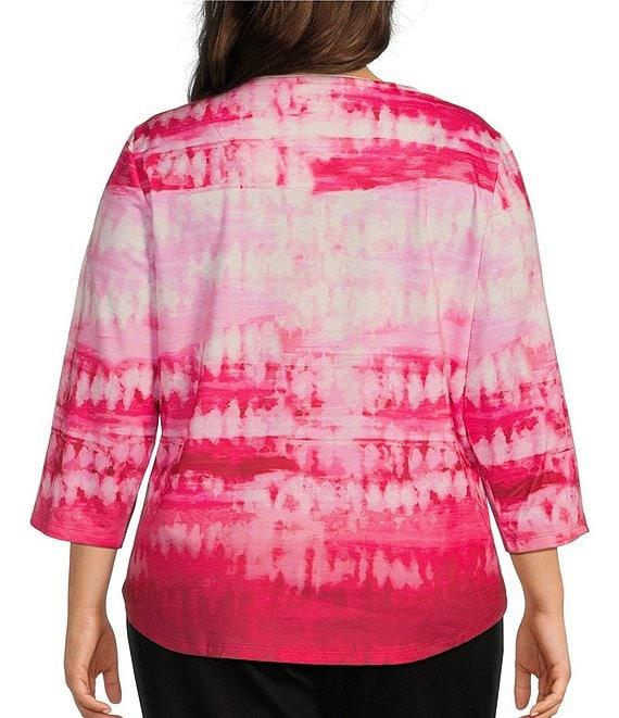 Allison Daley Plus Size Tie-Dye Print 3/4 Sleeve Crew Neck Knit Top Product Image