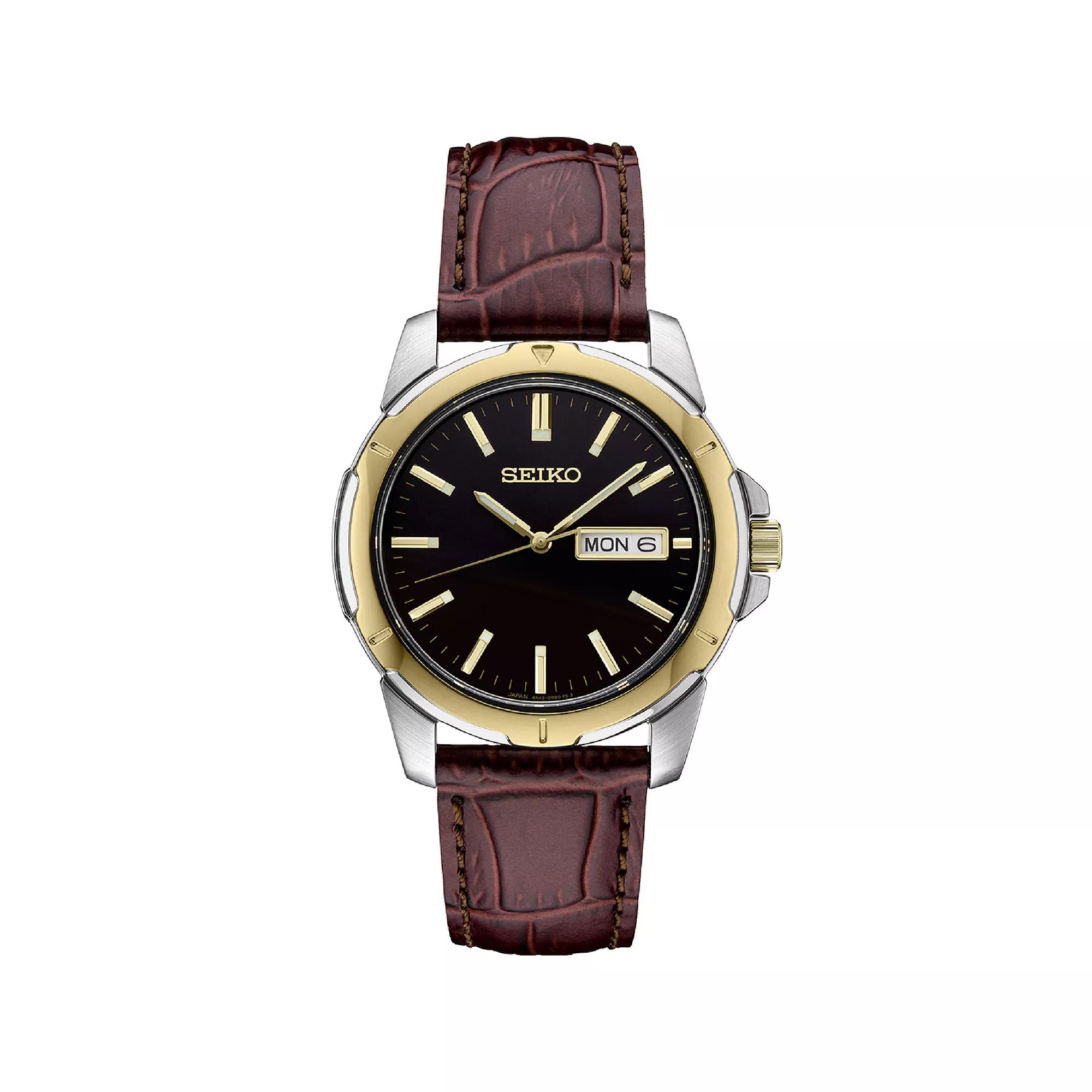 Seiko Mens Essential Two Tone Brown Leather Strap Watch -SUR360 Product Image