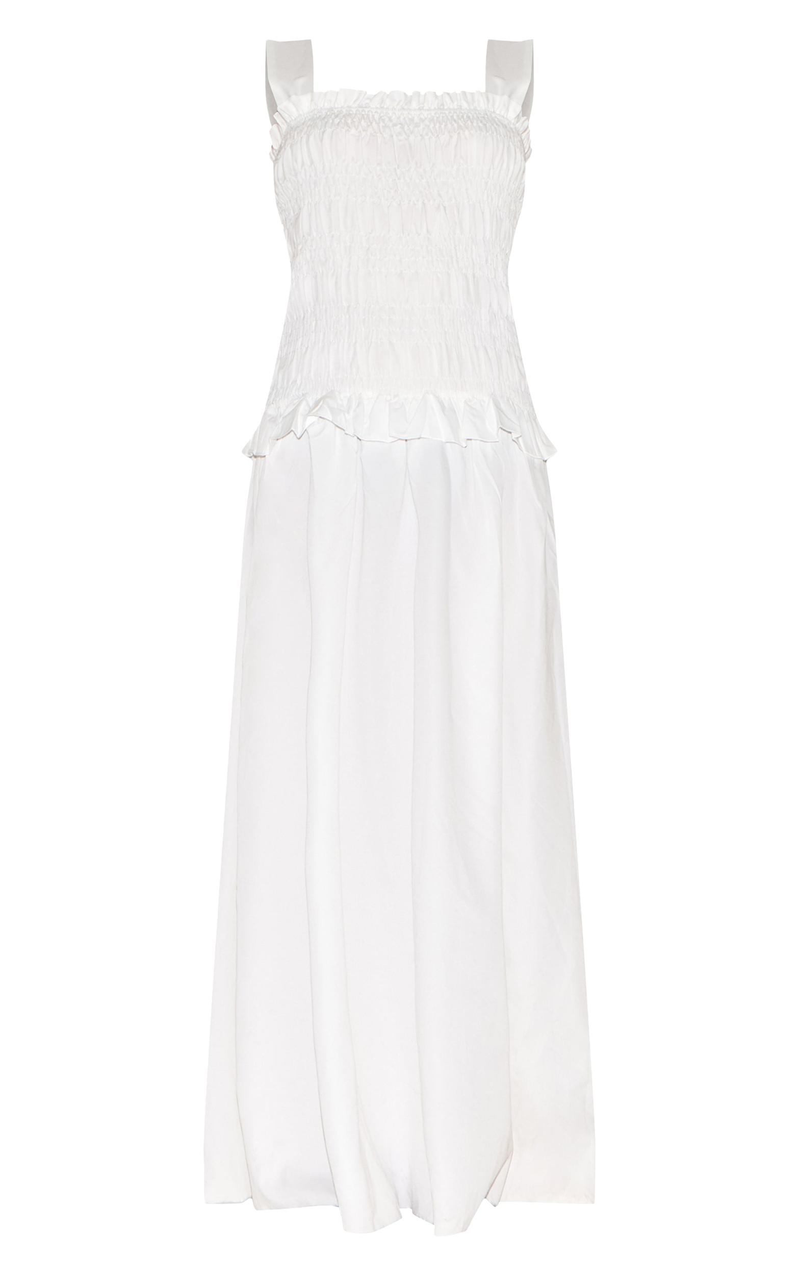 White Shirred Frill Detail Maxi Dress Product Image