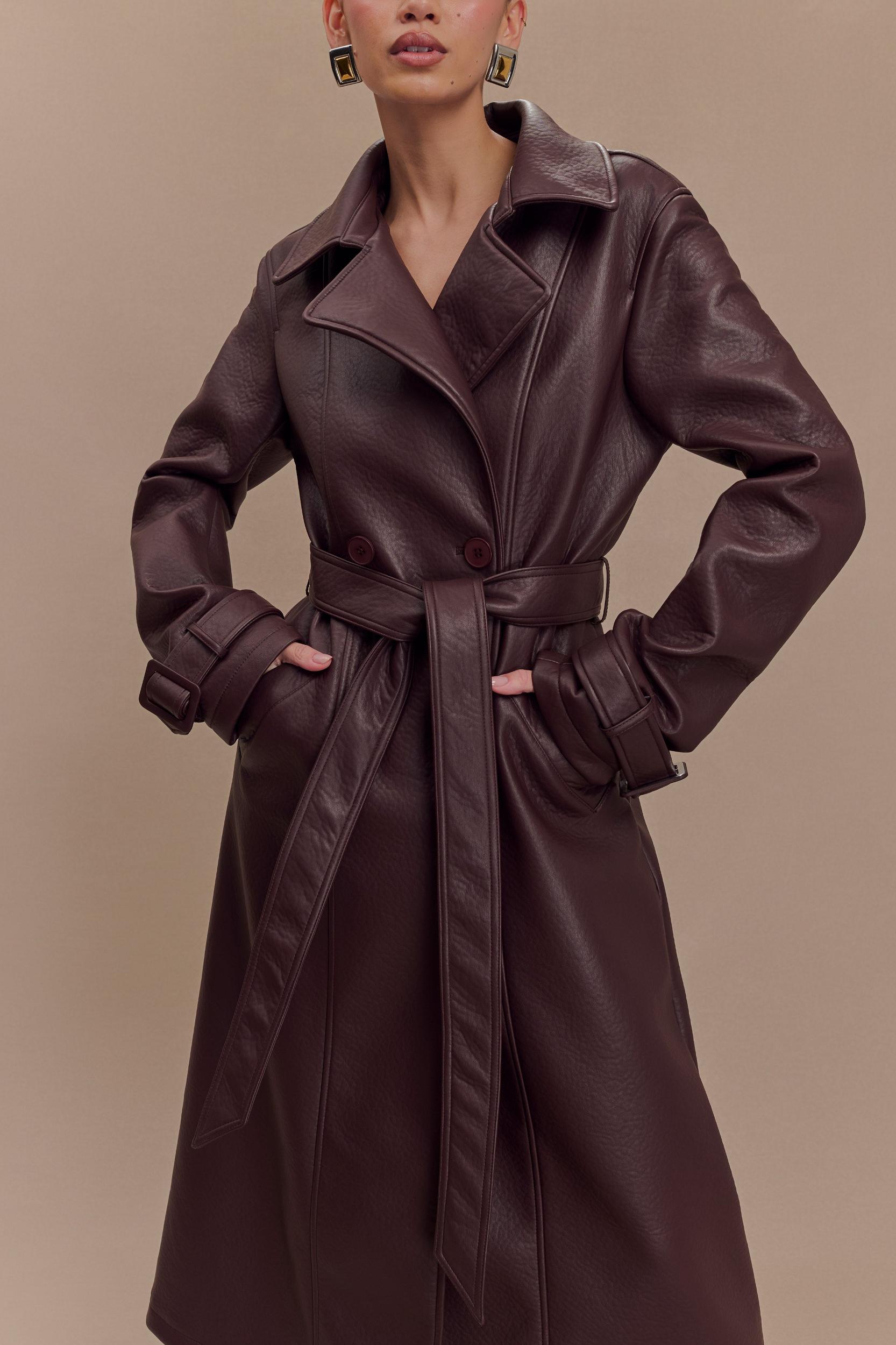 Tarah Faux Leather Trench Coat - Cacao Brown Product Image
