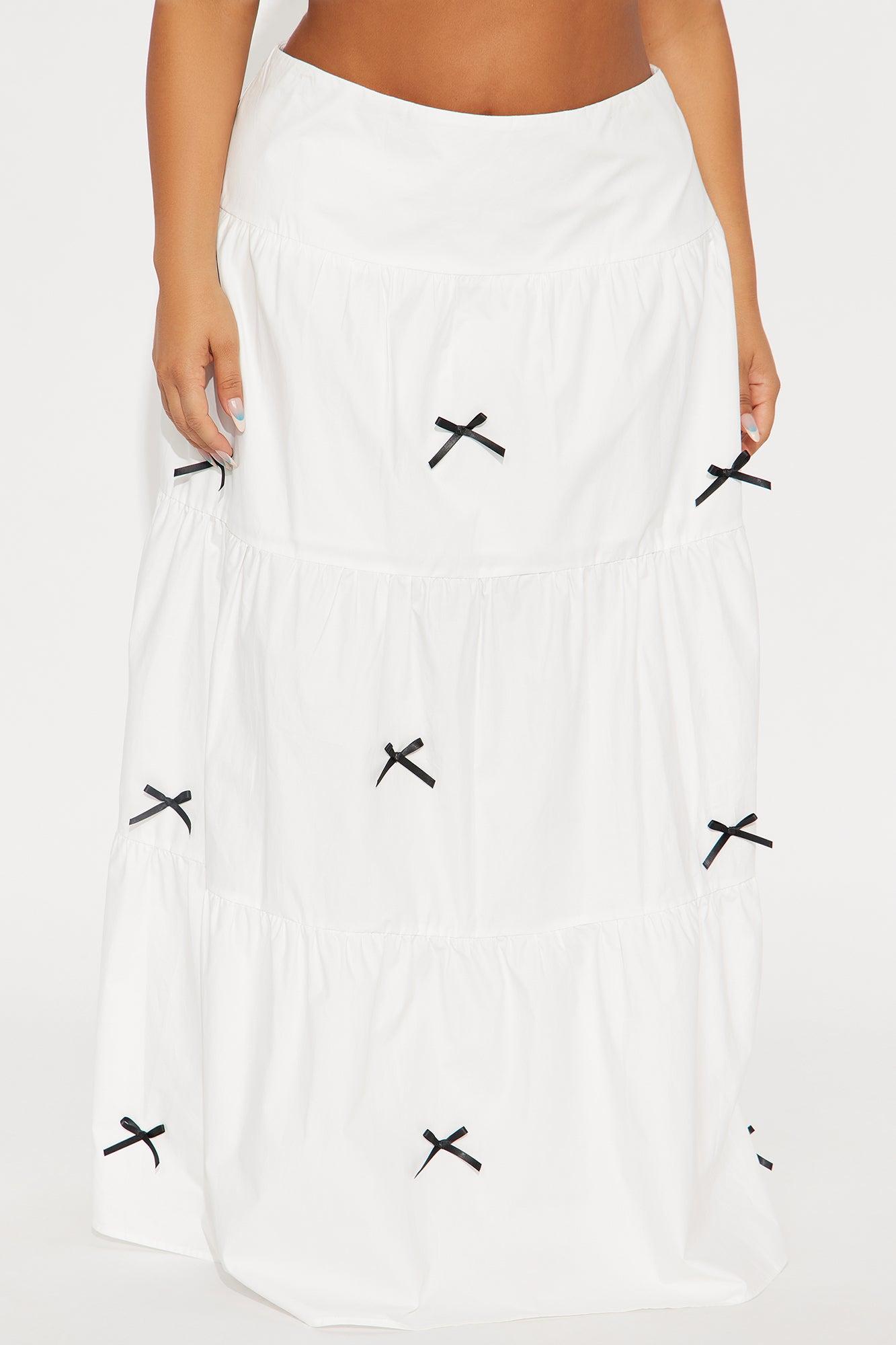 In Love With Bows Tiered Maxi Skirt - White Product Image