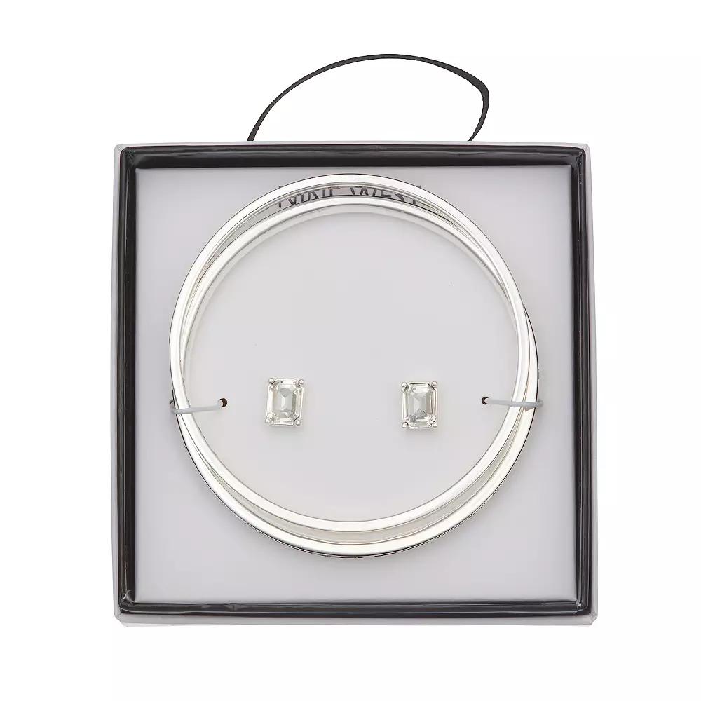 Nine West Stone Bangle Bracelet & Stud Earring Set, Women's, Silver Tone Product Image