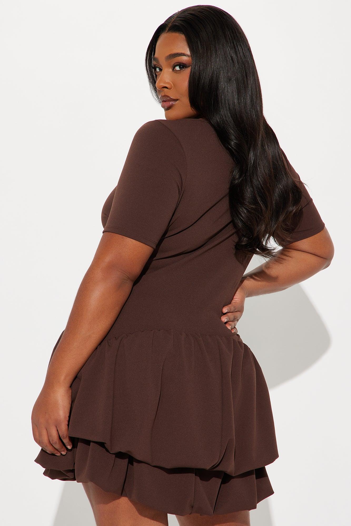 Riley Tiered Bubble Mini Dress - Brown Product Image