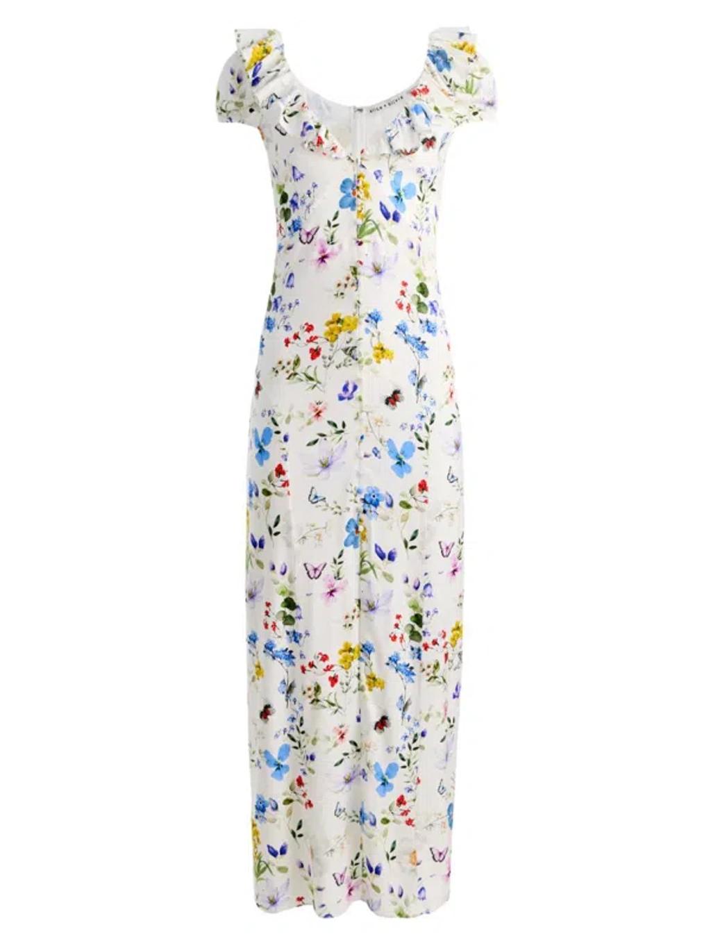 ALICE AND OLIVIA Tara Short Sleeve Ruffle A Line Dress In White Product Image