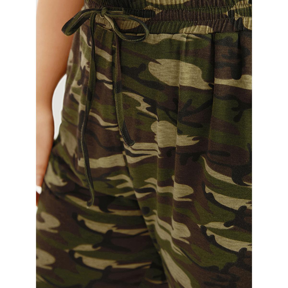 Camo Print Drawstring Pocket Patchwork Sweatpants Multicolor Plus Size Women Casual Dailywear Patchwork 22-24/3X Bloomchic Product Image