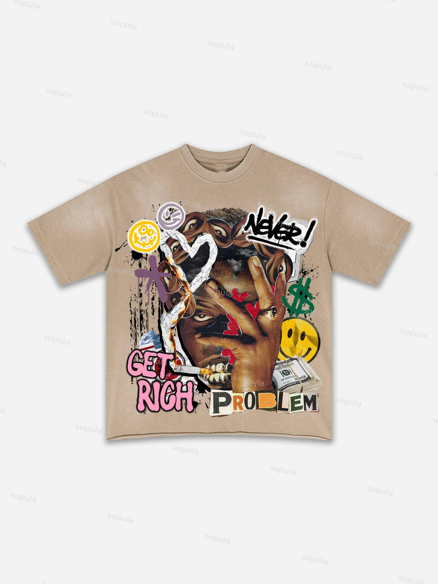 Street Goals Lip Braces Make Vintage Printed Graphic Washed T-shirt Product Image