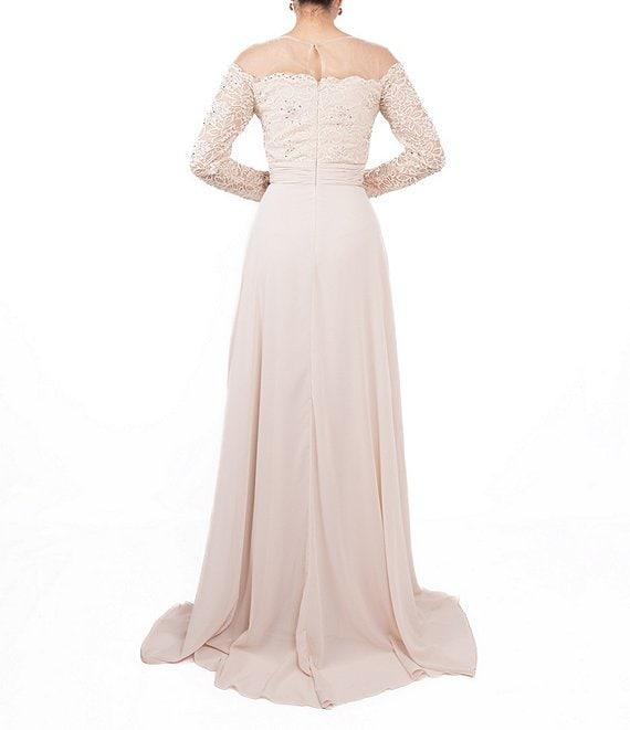 Terani Couture Chiffon Off-The-Shoulder Long Sleeve Lace Bodice Ball Gown Product Image