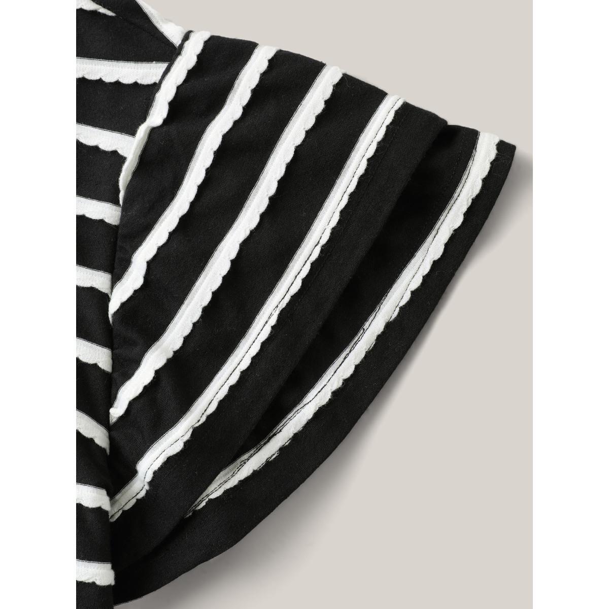 Plus Size Stripe Textured Lotus Leaf Sleeve T-Shirt Black Women Texture Round Neck Everyday-Casual T-shirts BloomChic 22-24/3X Product Image