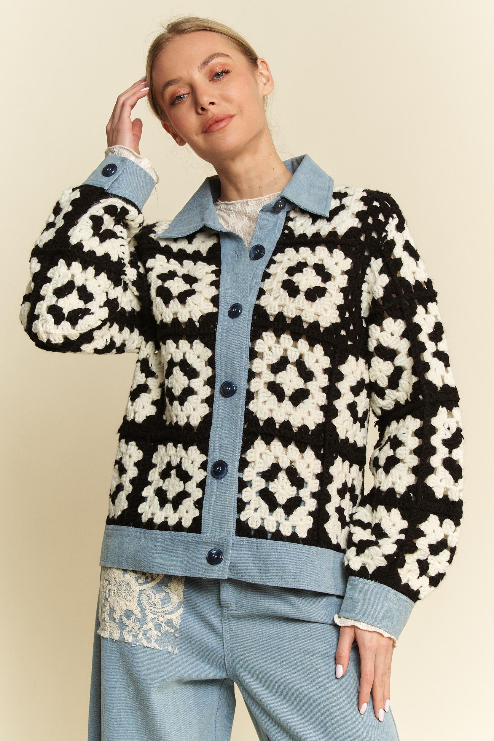 BUTTON FRONT SHIRT JACKET KNIT CARDIGAN Product Image