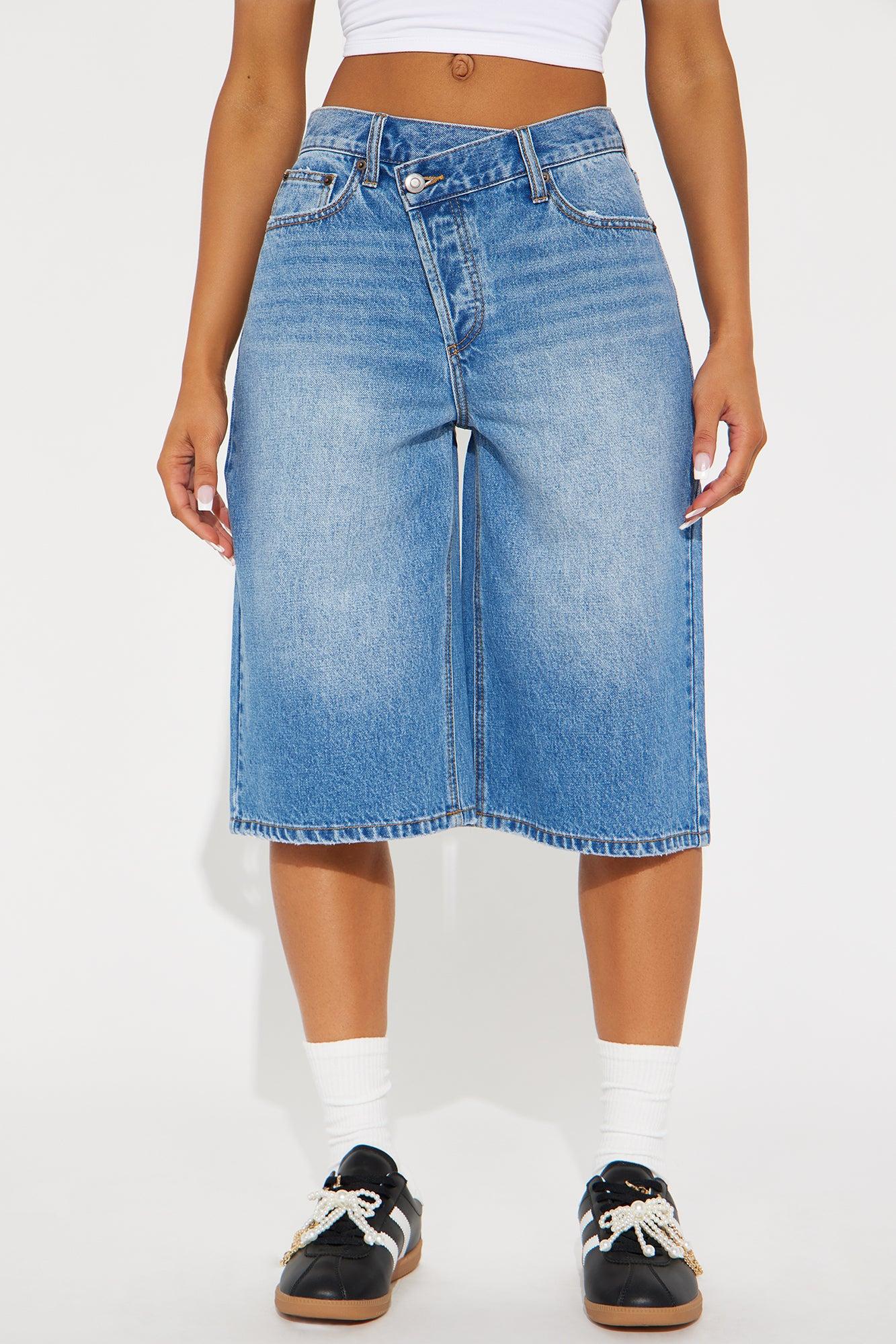 Take Whats Mine Crossover Denim Jorts - Medium Wash Product Image
