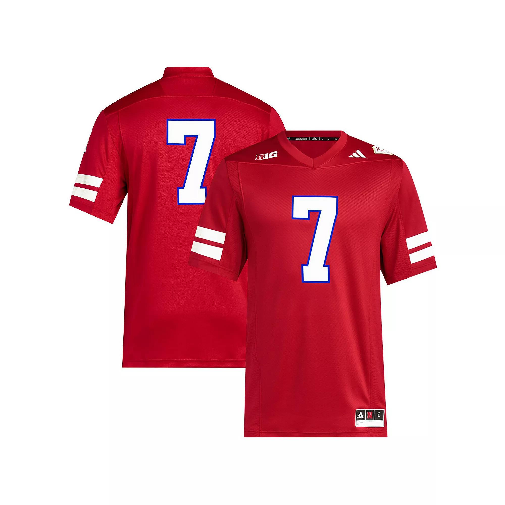 Men's adidas #7 Scarlet Nebraska Huskers Memorial Stadium 100th Anniversary Premier Football Jersey,  Product Image