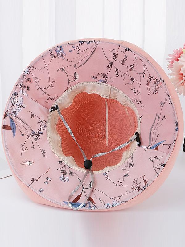 Hollow Lace-Up Printed Split-Joint Sun Hat Product Image