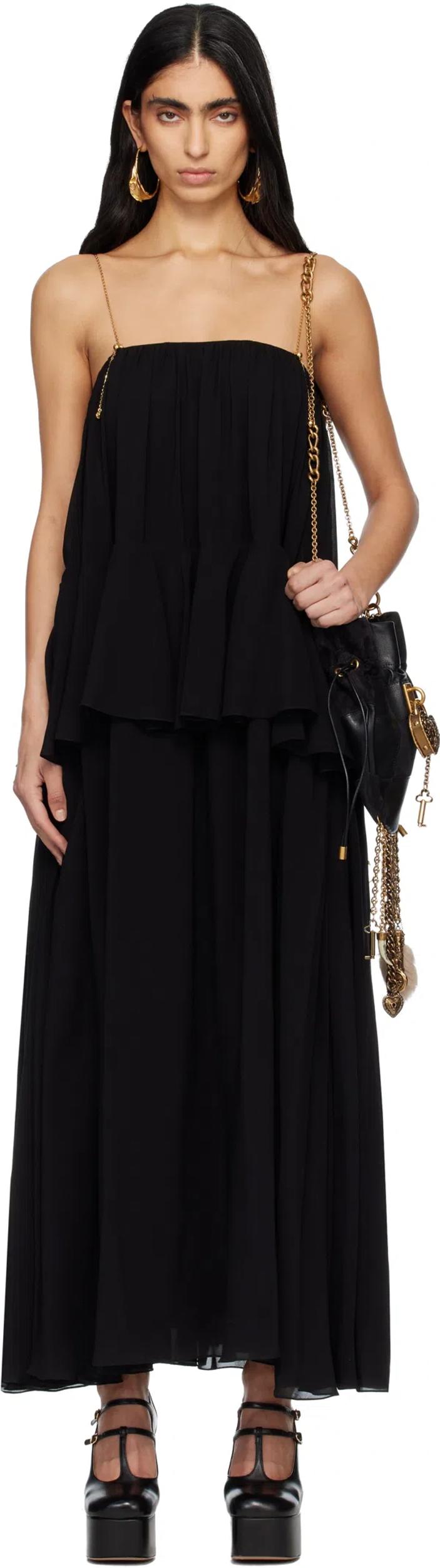 CHLOÉ Open-back Embellished Tiered Silk-georgette Maxi Dress In Black Product Image
