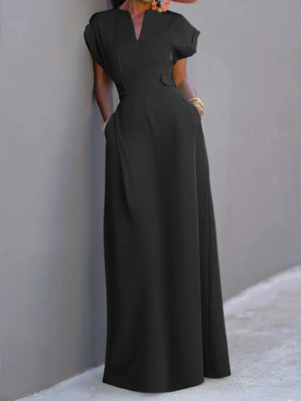 Flying Sleeves Solid Color Split-Joint V-Neck Evening Dresses Maxi Dresses Product Image