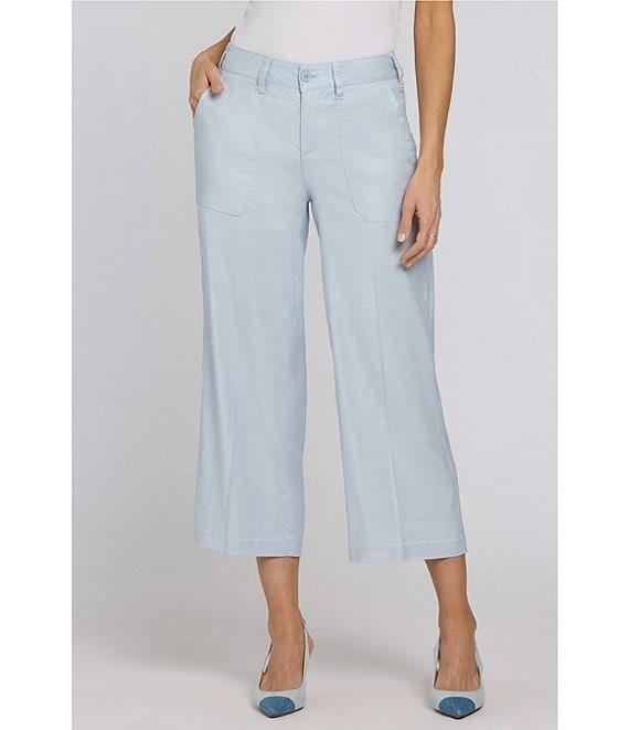NYDJ Petite Size Stretch Linen Blend High Rise Wide Leg Cargo Capri Pants Product Image