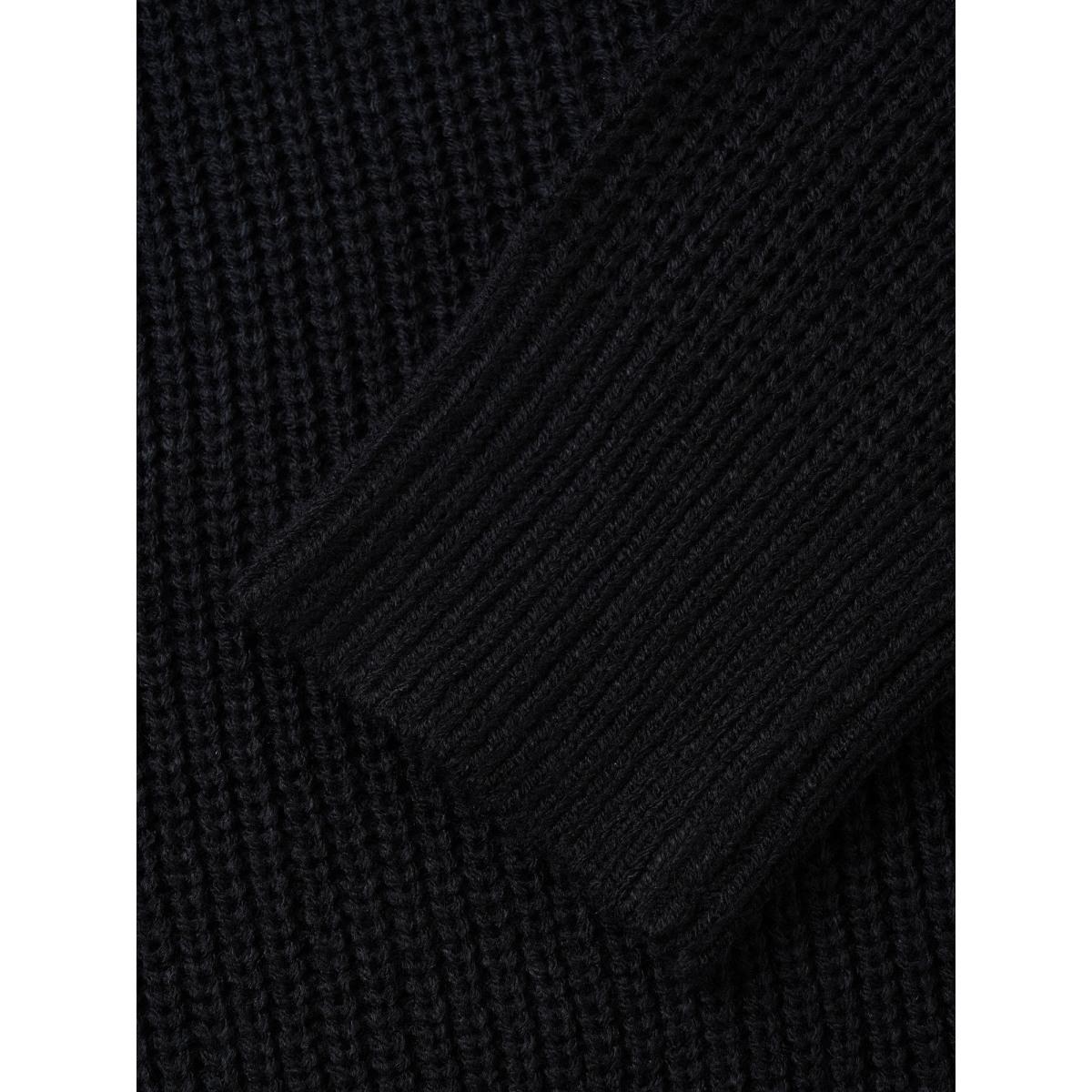 Plus Size Plain Round Neck Hollow Out Drop Shoulder Pullover Black Women Casual Loose Long Sleeve Round Neck Dailywear Pullovers BloomChic 28/5X Product Image