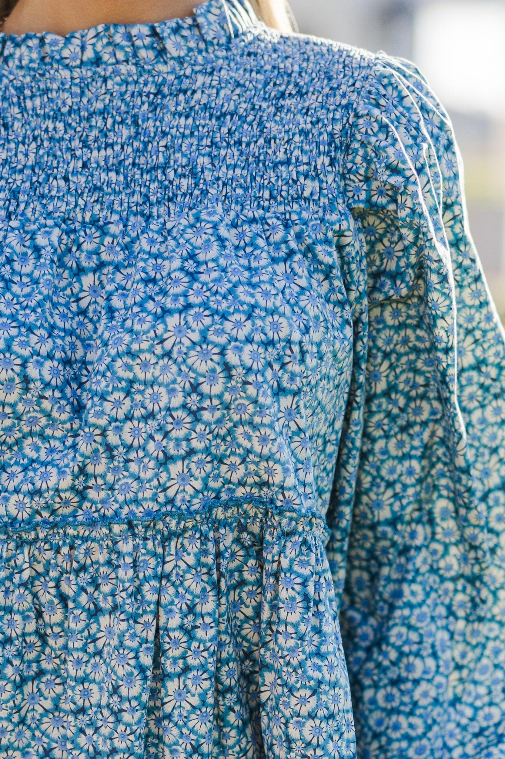 Be Your Best Blue Ditsy Floral Babydoll Dress Female Product Image