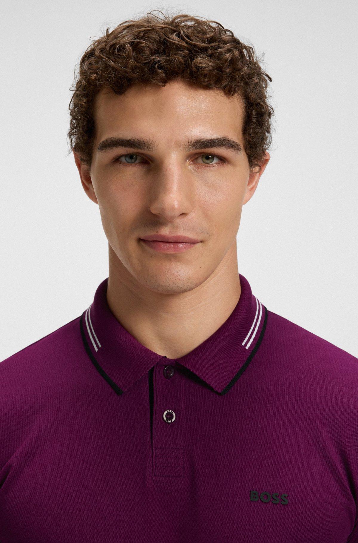 Stretch-cotton slim-fit polo shirt with branding Product Image
