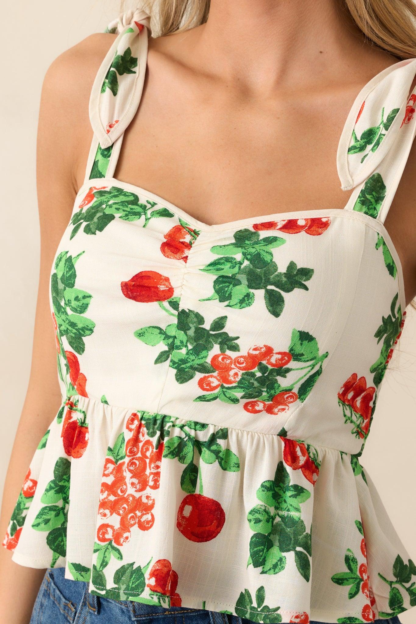 Nothing Like It Ivory Tomato Vine Print Peplum Crop Top Product Image