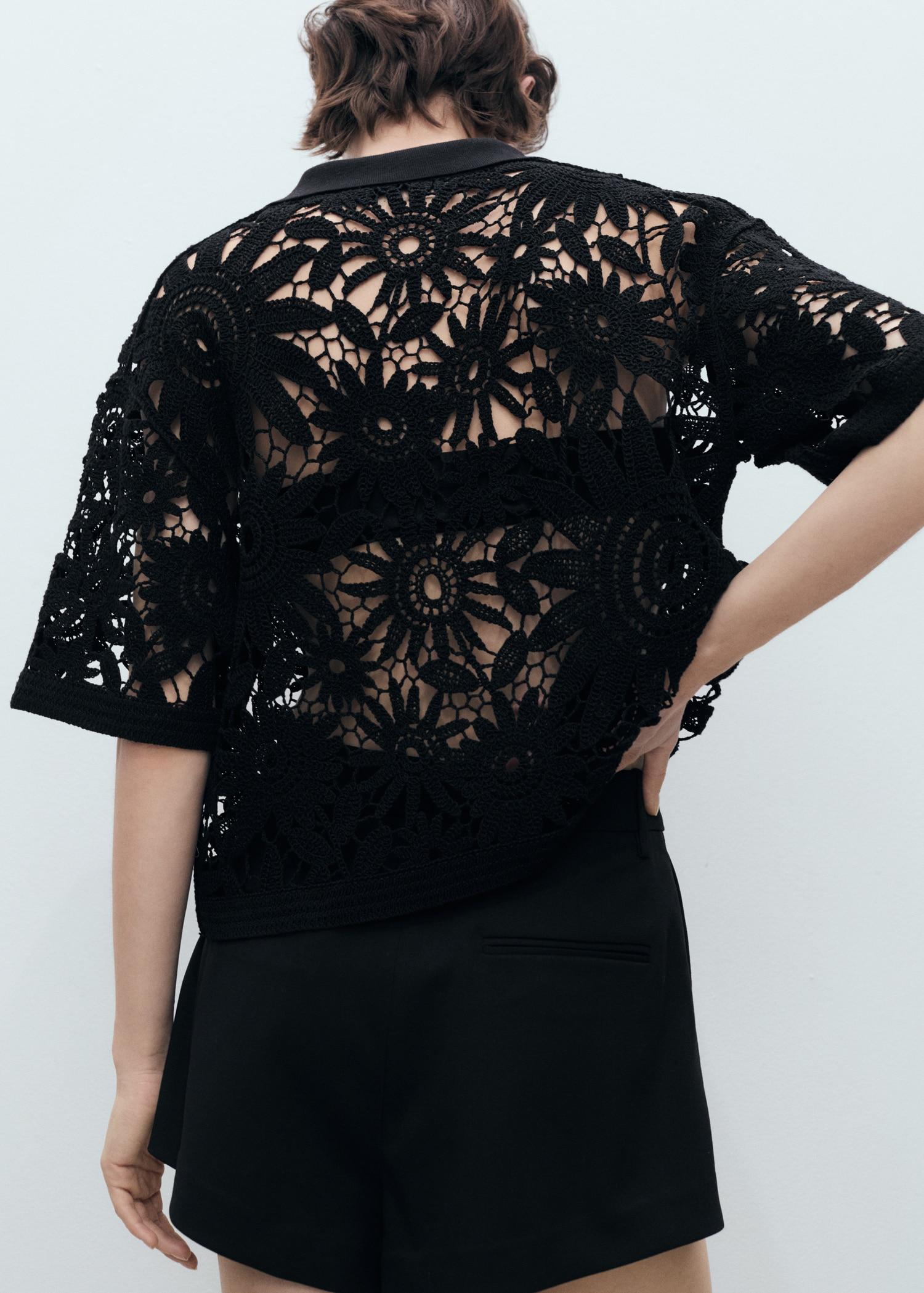 Short-sleeved crochet cardigan - Women | MANGO USA Product Image