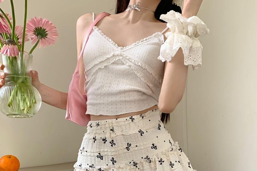 High Rise Bow Print Mini A-Line Skirt Product Image