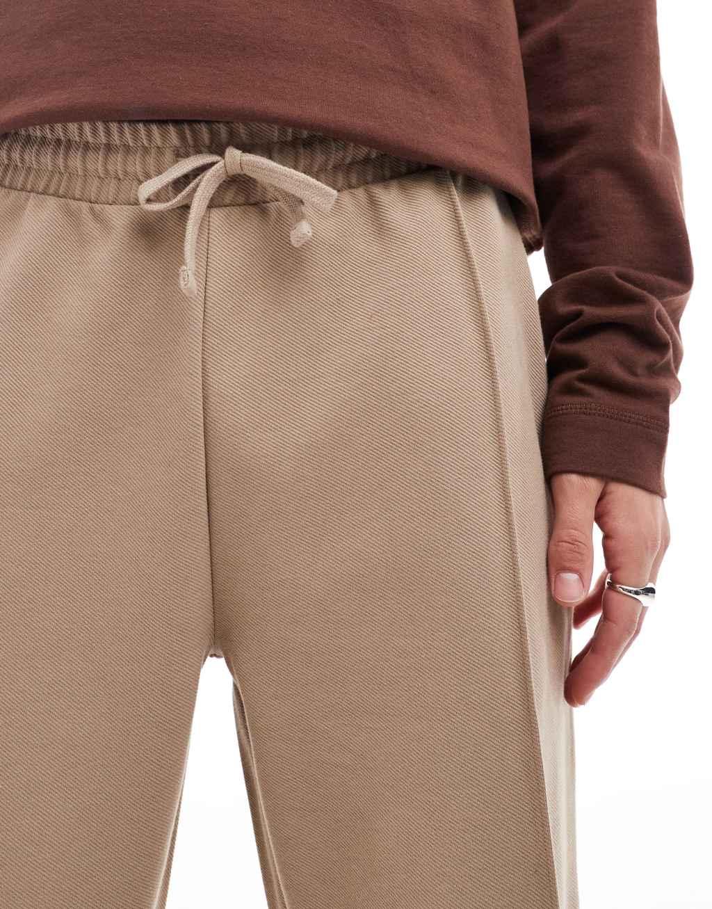 ASOS DESIGN straight leg sweatpants with pintuck detail in greige Product Image