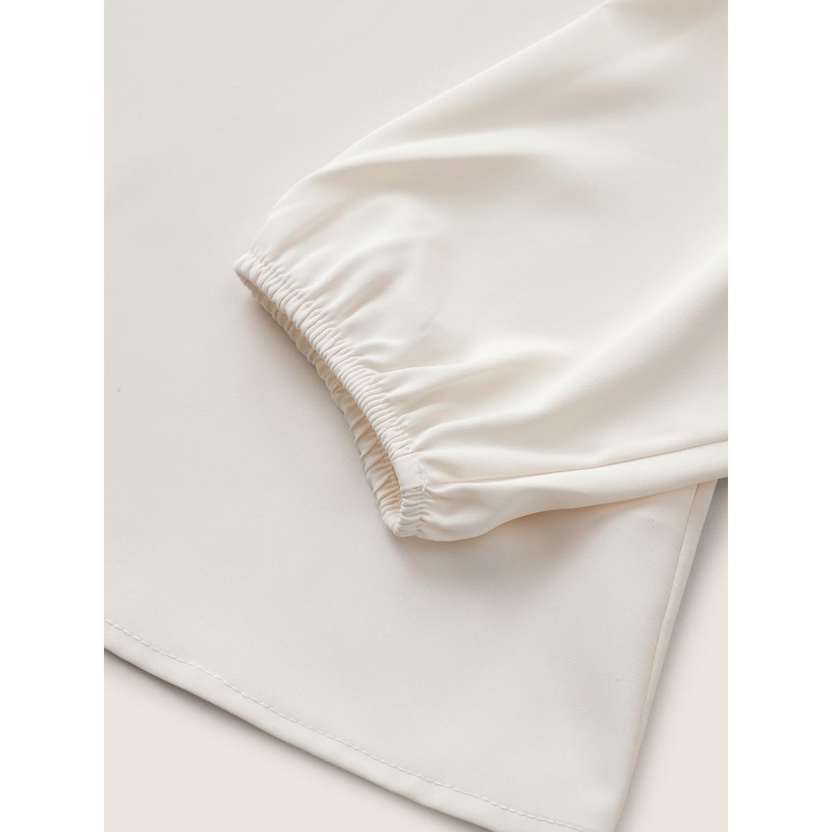 Plus Size Ivory Contrast Pearl Decor Tie Decoration Blouse Women At the Office Long Sleeve V-neck Work Blouses BloomChic 18-20/2X Product Image