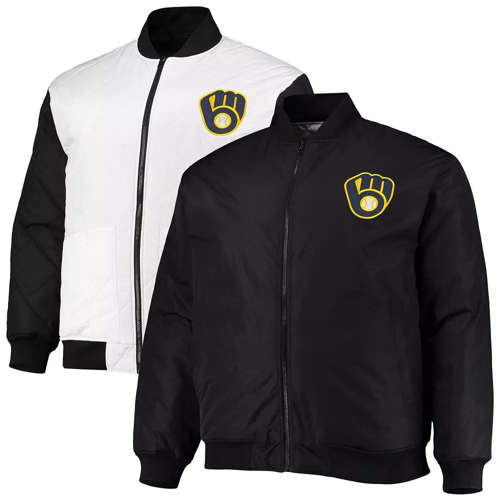 Men's White/Black Milwaukee Brewers Reversible Satin Full-Zip Jacket, Size: 3XB Product Image