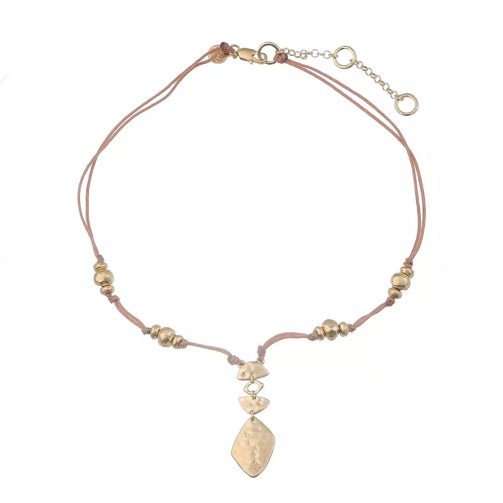 Bella Uno Worn Gold Diamond-Shape Lariat Beaded Cord Necklace, Womens, Size: 18+3, Gold Tone Product Image