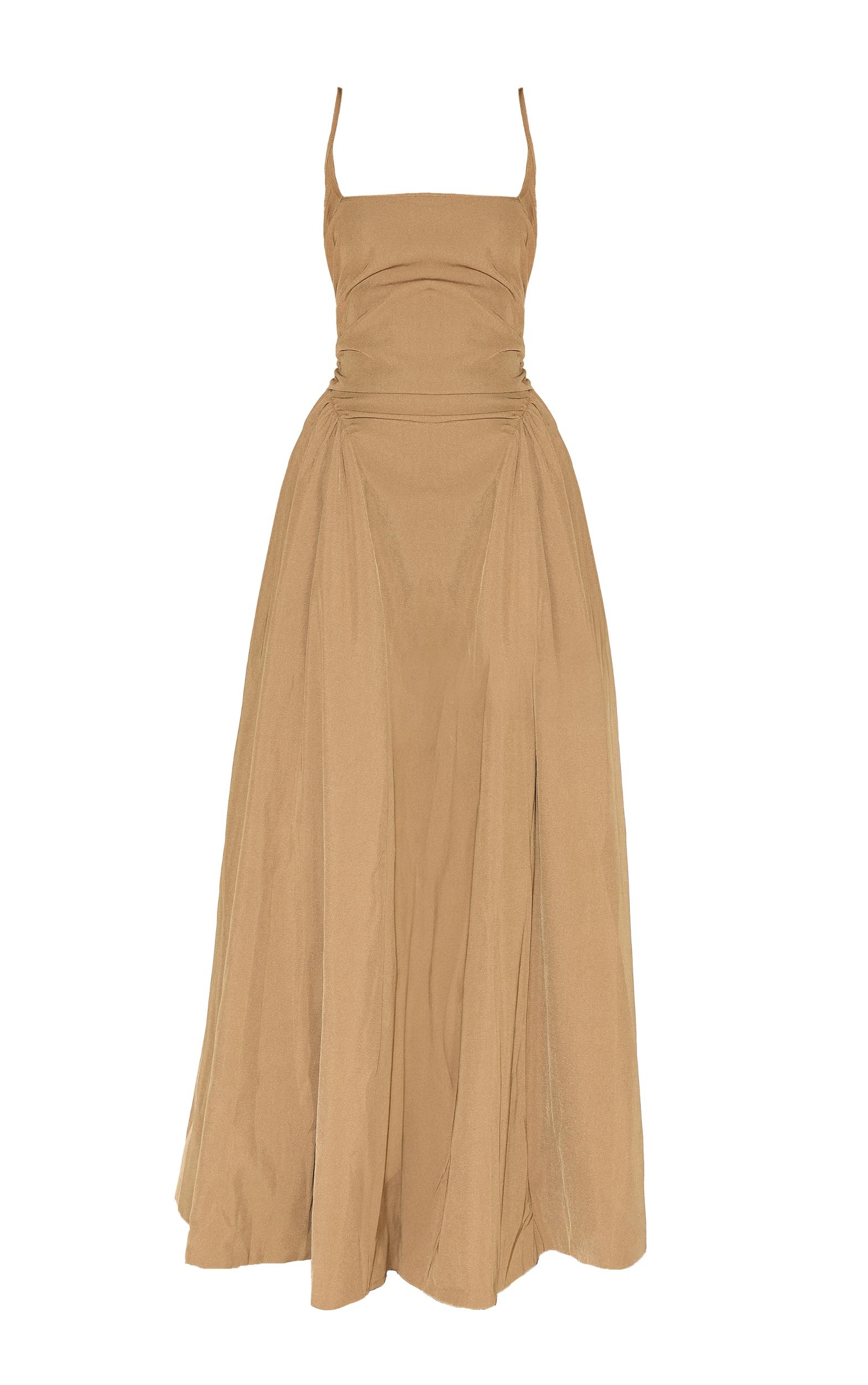 Mushroom Woven Ruched Strappy Maxi Dress Product Image
