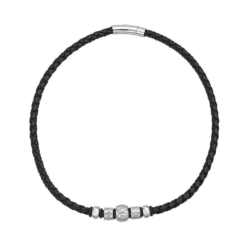 Gold LLC Stainless Steel and Leather Bead Necklace - Men, Men's,  Product Image