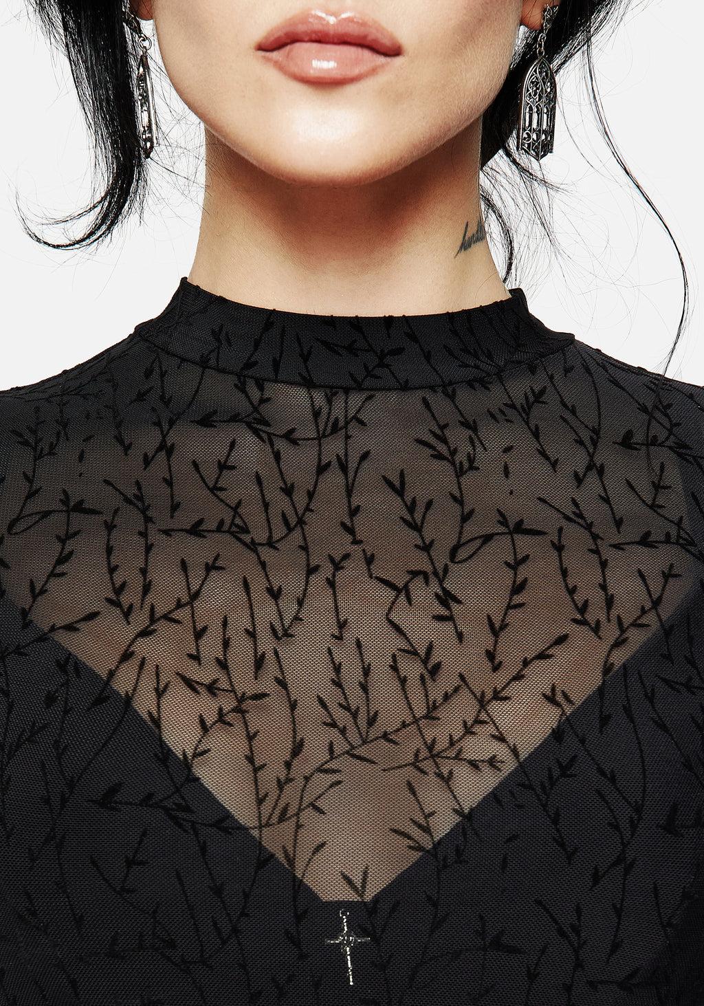 Bouquet Floral Flocked Velour Mesh Top Product Image