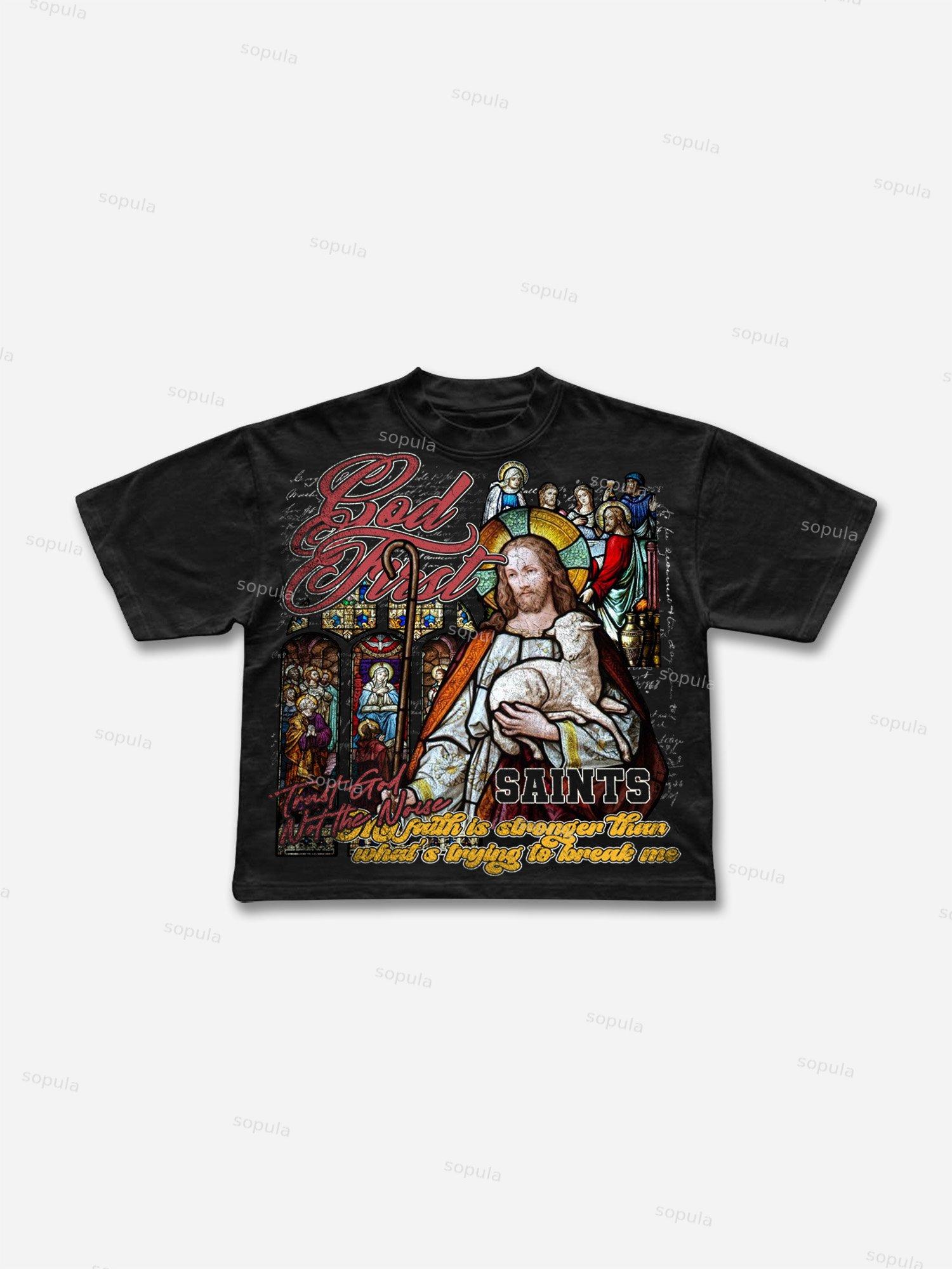 God First Jesus Window Flower Aged Vintage Graphic Cropped T-shirt Product Image