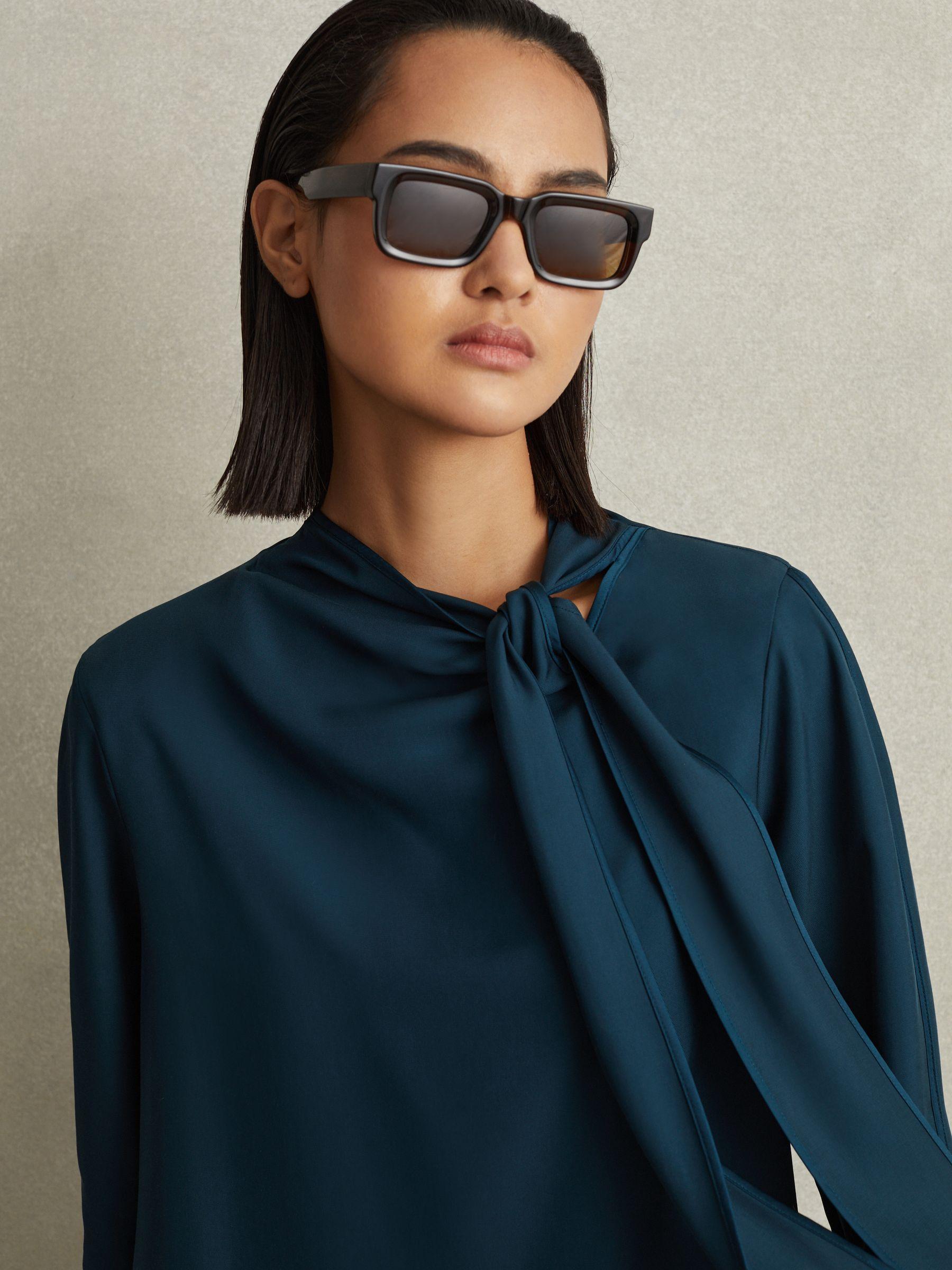 Tie Neck Belted Mini Dress in Teal Product Image