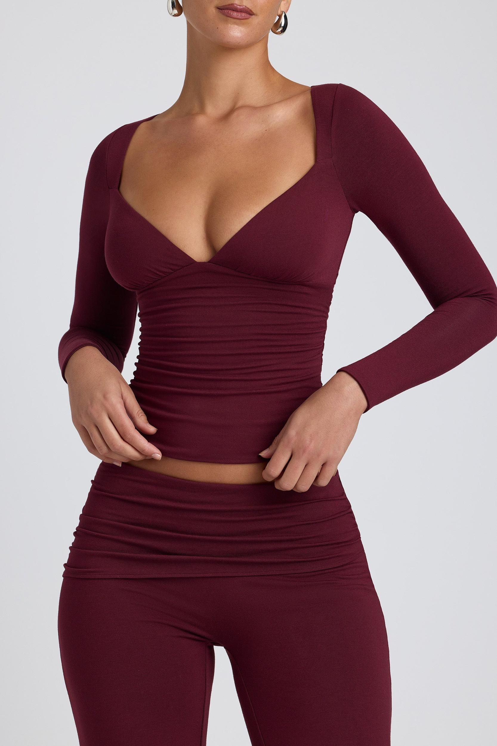 Modal Ruched Long-Sleeve Top in Plum Product Image
