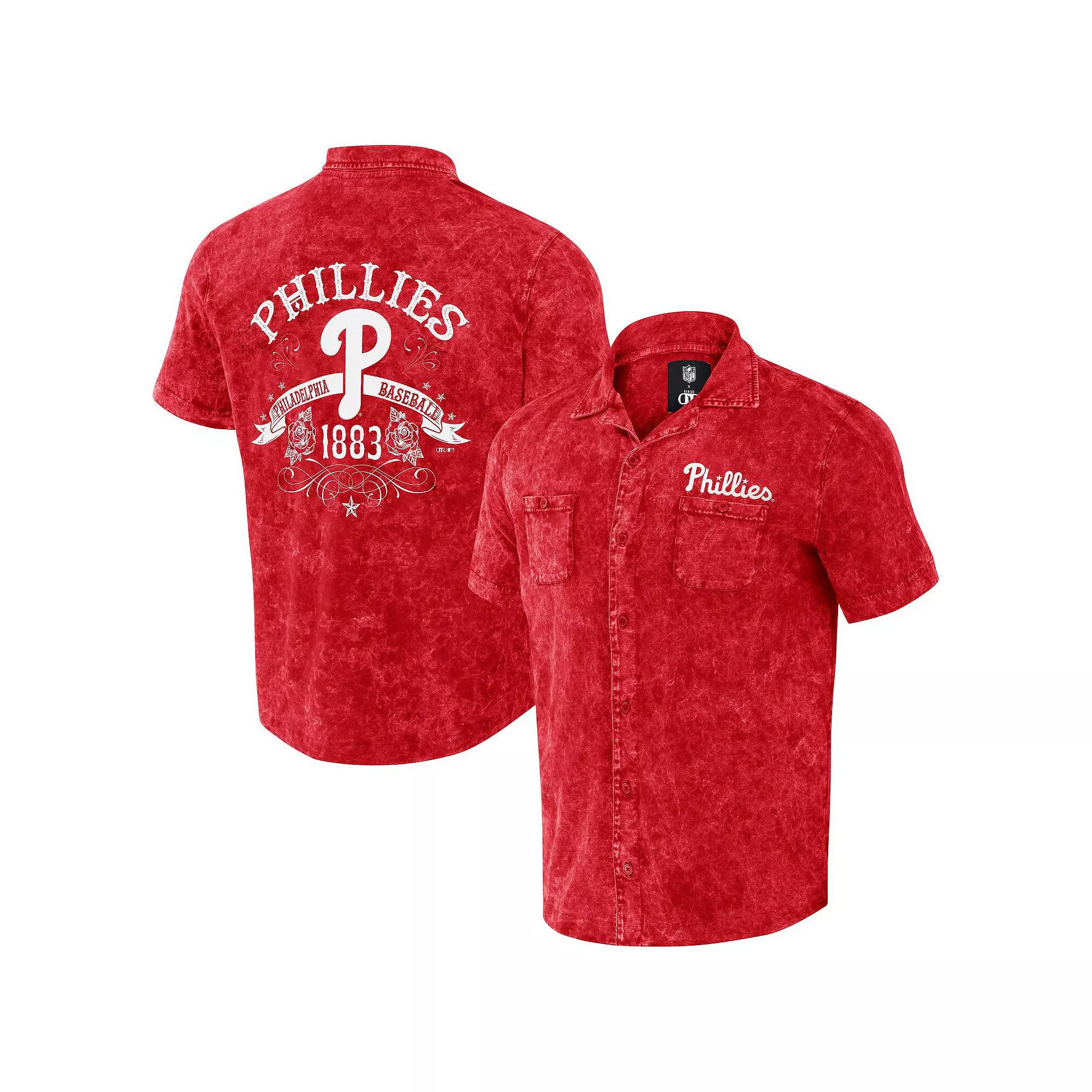 Men's Darius Rucker Collection by Fanatics Red Philadelphia Phillies Denim Team Color Button-Up Shirt,  Product Image