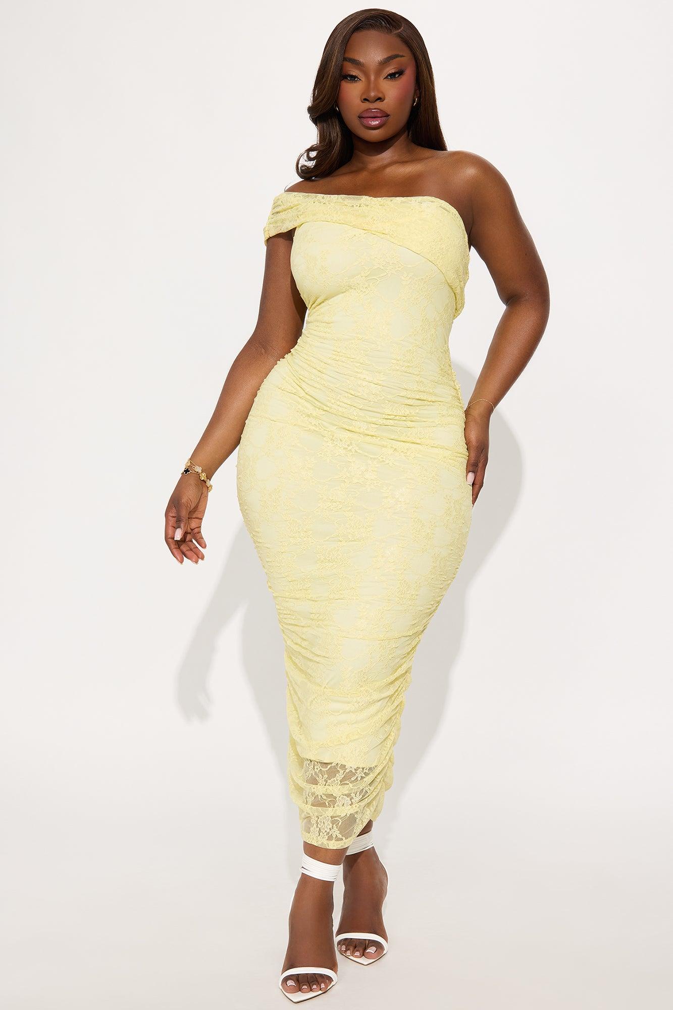 Elena Lace Midi Dress - Yellow Product Image