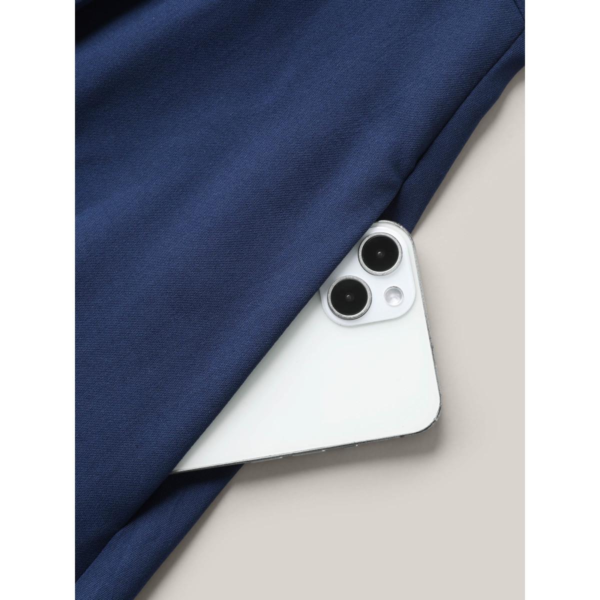 Plus Size Neck Cut-Out Pearl Button Pleated Dress Navy Women At the Office Beaded V-neck Short sleeve Curvy BloomChic 14-16/1X Product Image