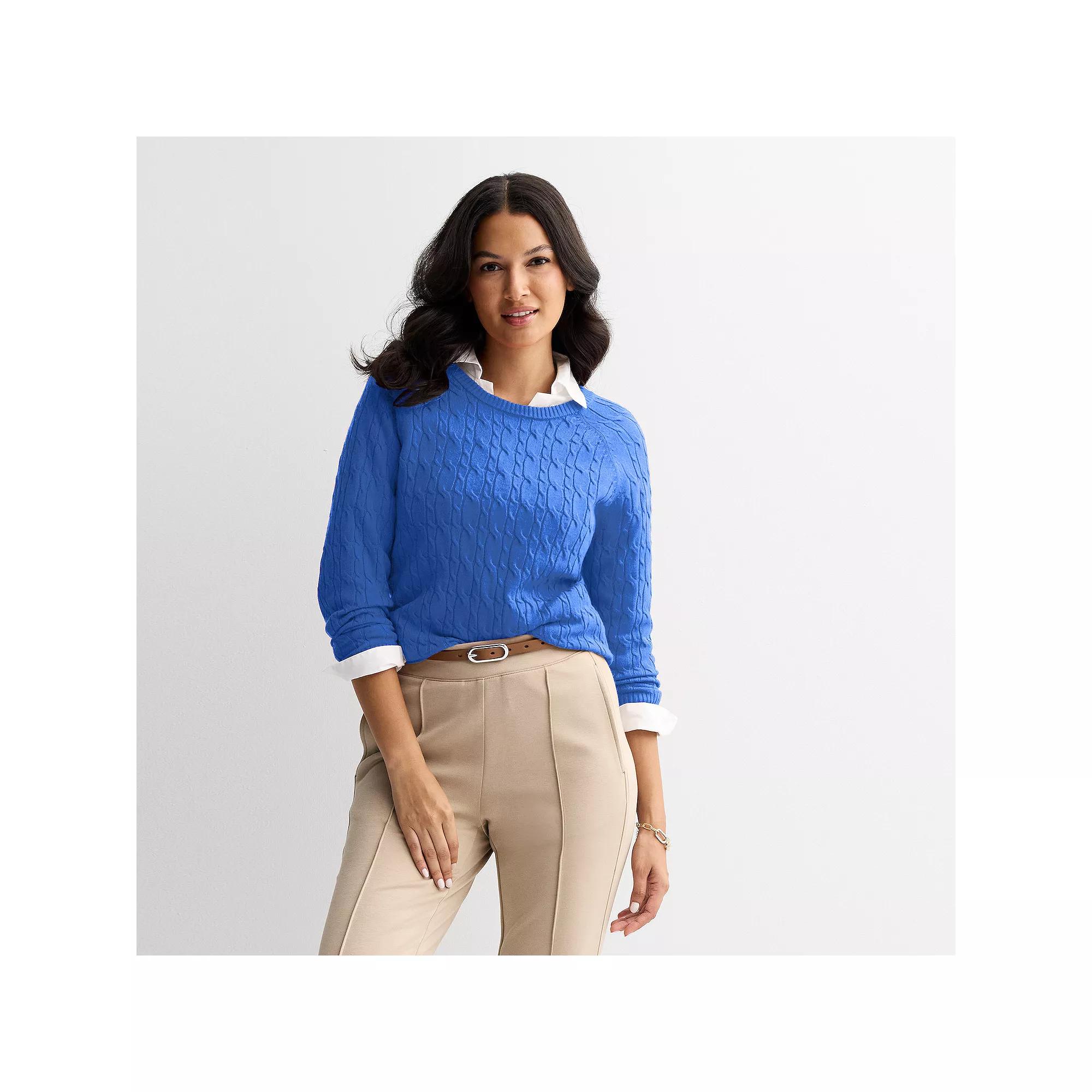 Petite Croft & Barrow® The Extra Soft Cabled Crewneck Sweater, Women's,  Product Image