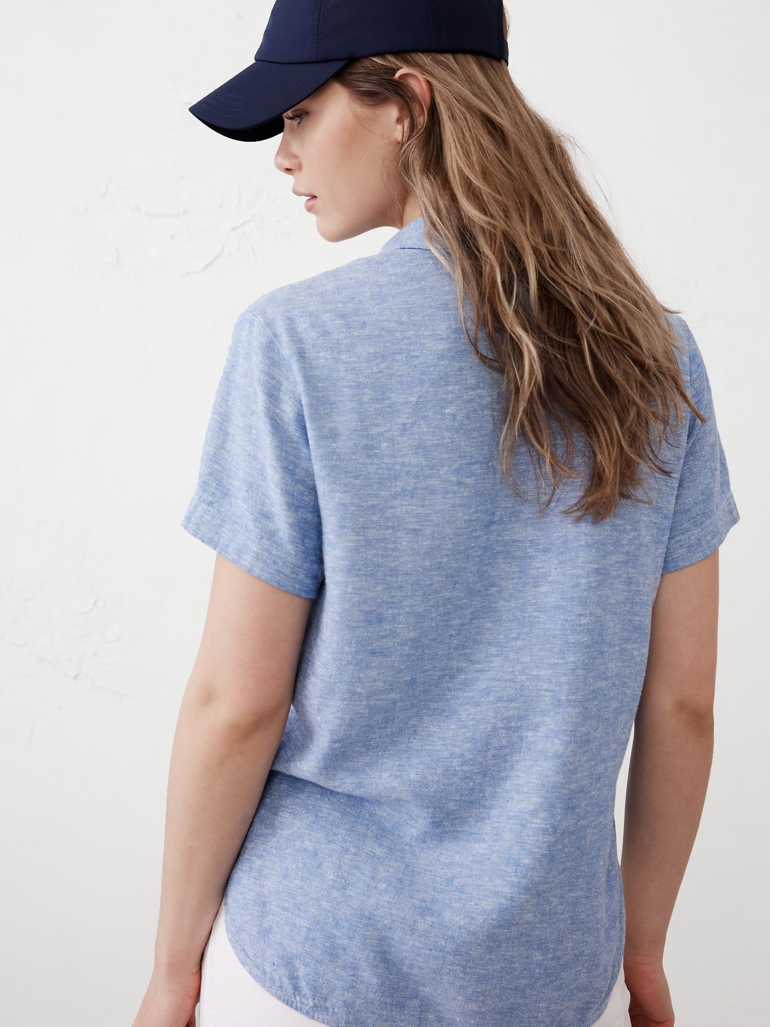 Linen-Blend Collared Top Product Image