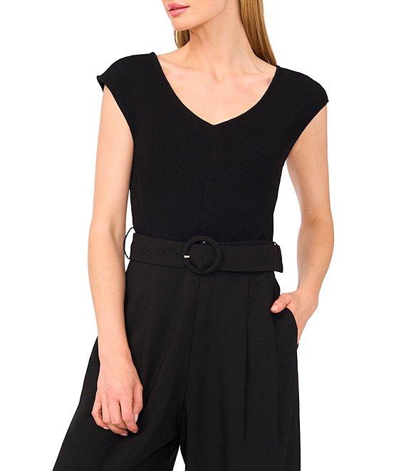 Ted Baker London Mixed Media V-Neck Cap Sleeve Straight Leg Belted Jumpsuit Product Image