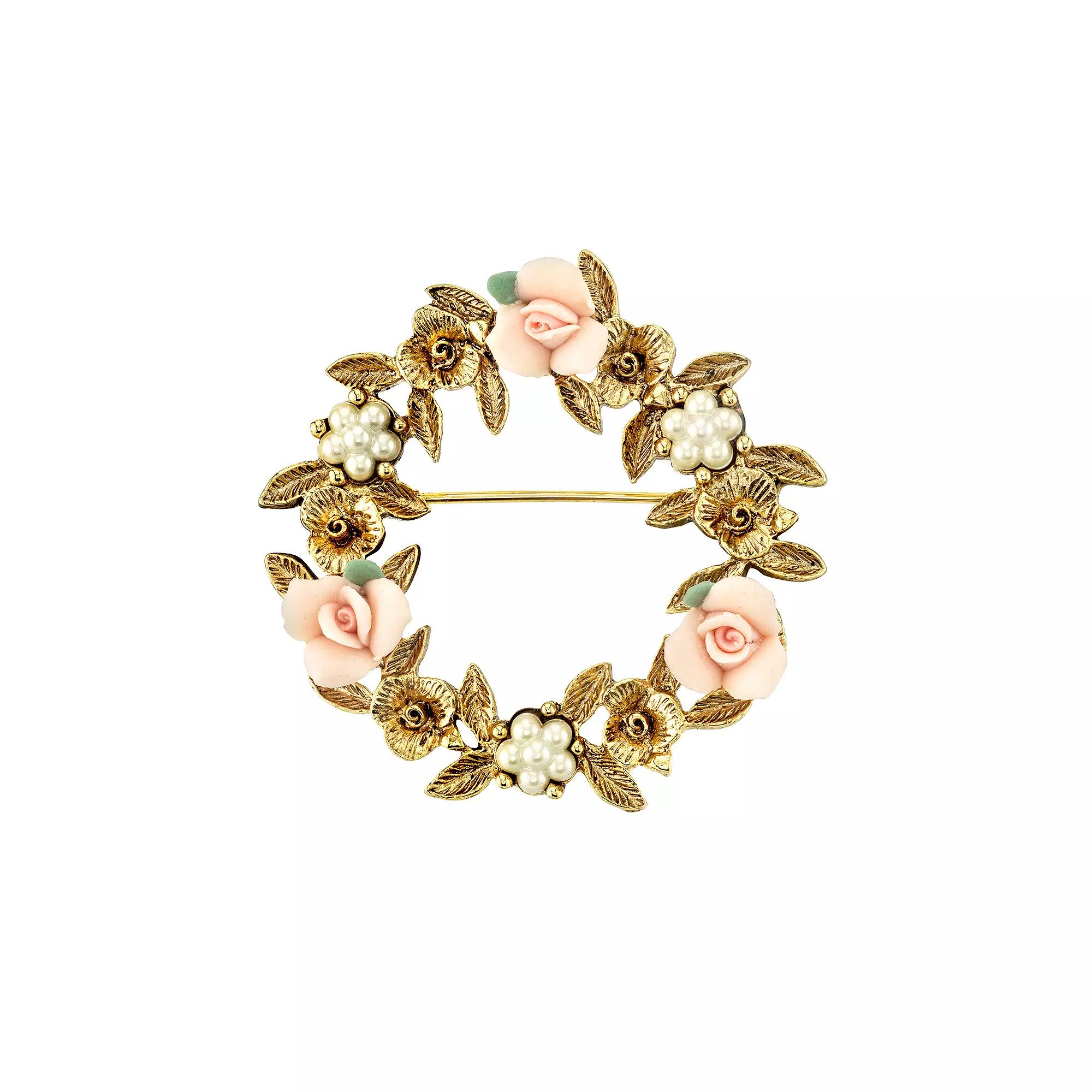 1928 Porcelain Rose Wreath Pin, Womens, Multicolor Product Image