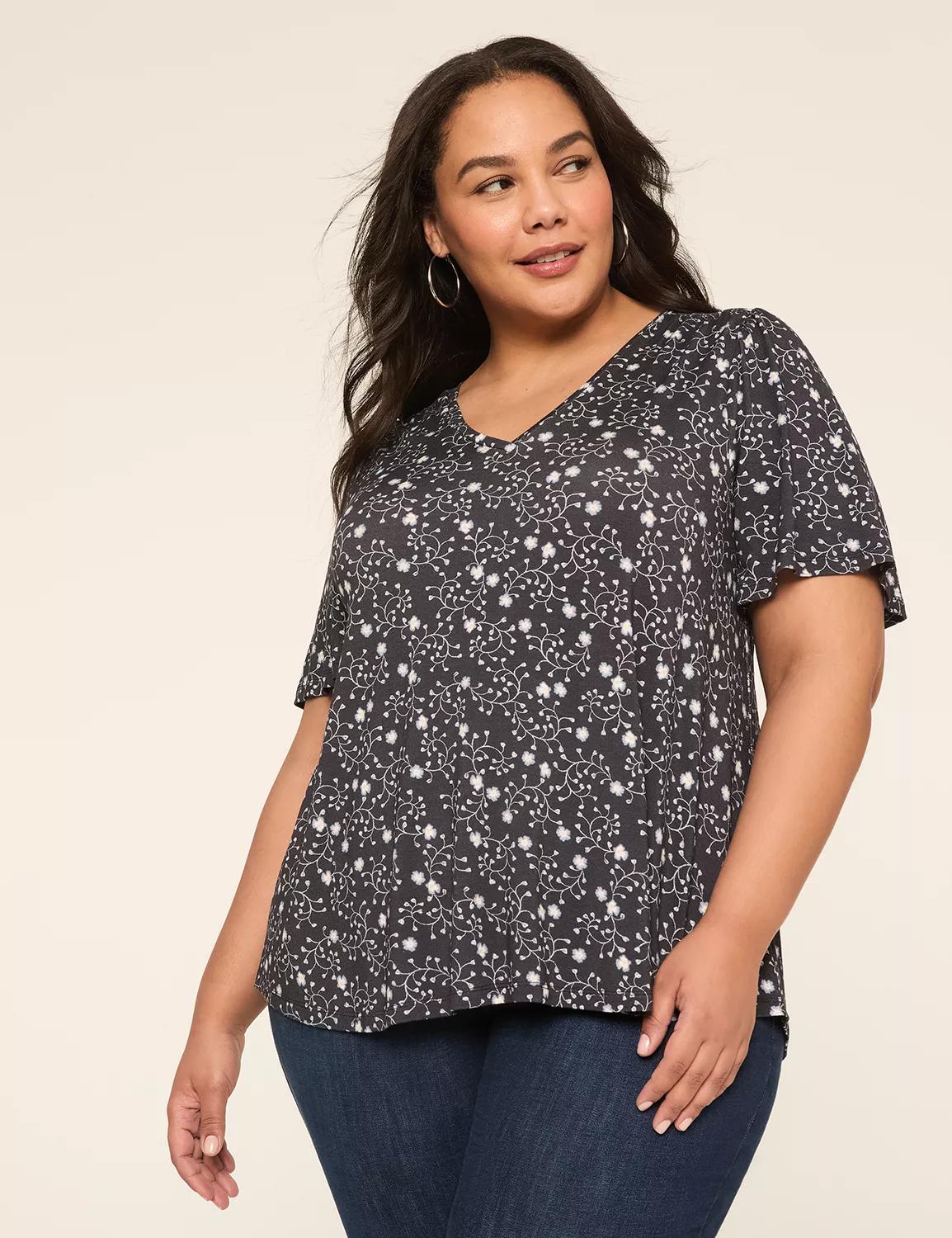 Elbow-Sleeve Shirred-Shoulder Top Product Image