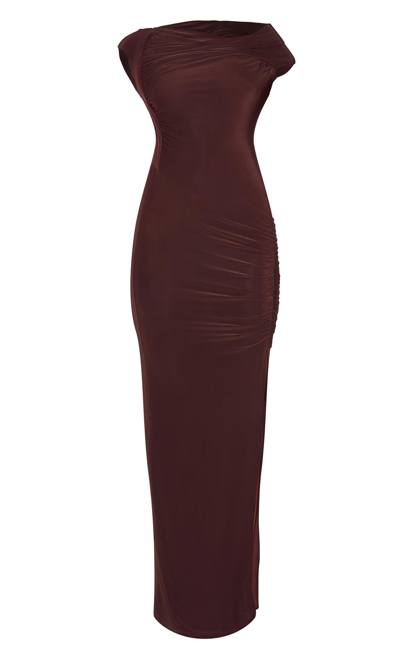 Chocolate Slinky Twist Detail Maxi Dress Product Image