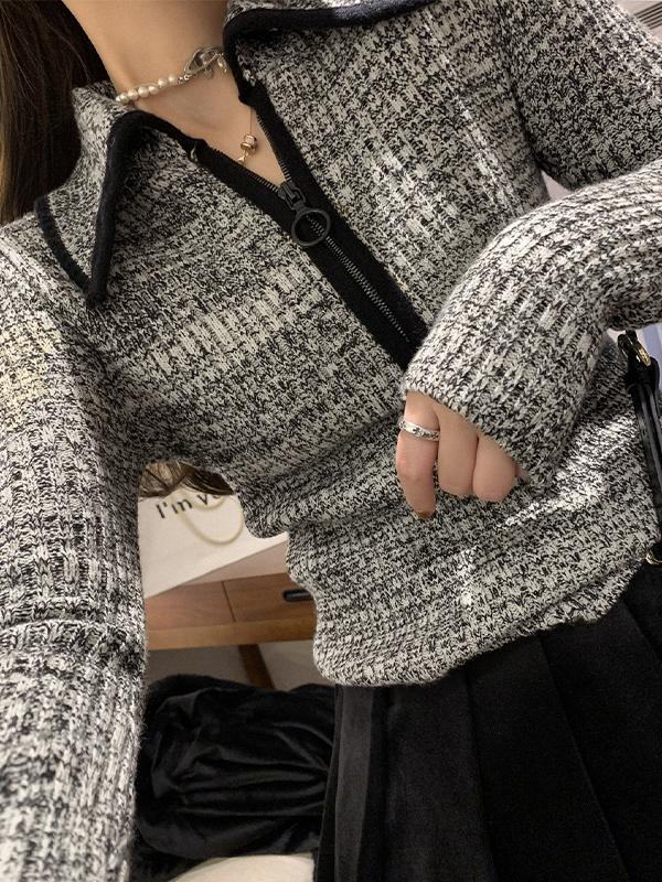 Lapel Neck Half Zip Sweater Product Image