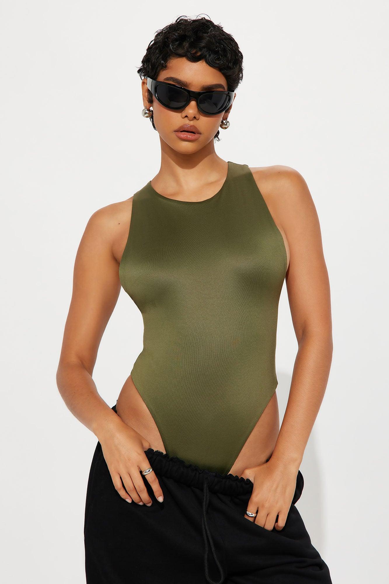 Contour Double Lined Scoop Neck Bodysuit - Military Green Female Product Image