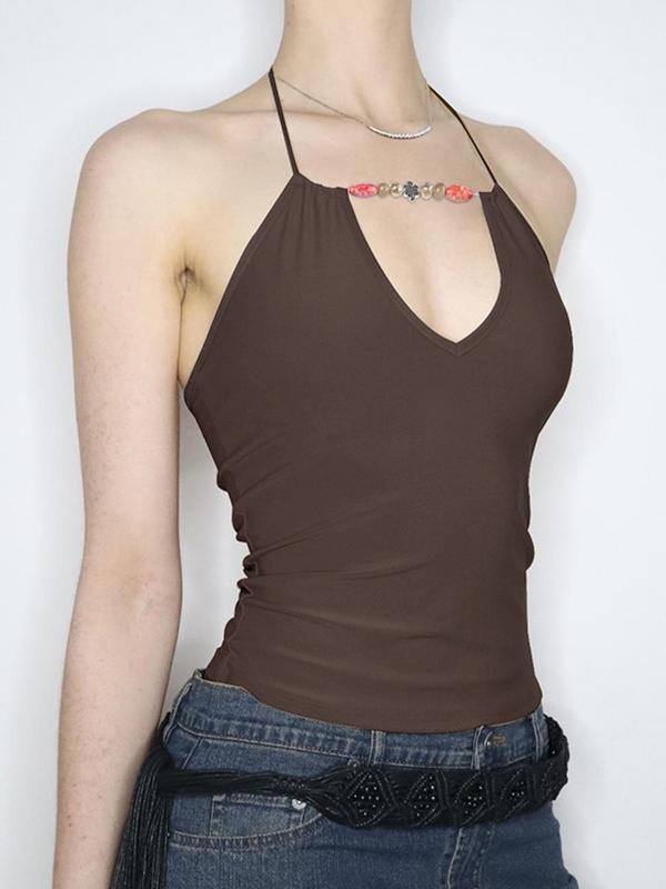 V Neck Bead Connected Backless Halter Vest Product Image