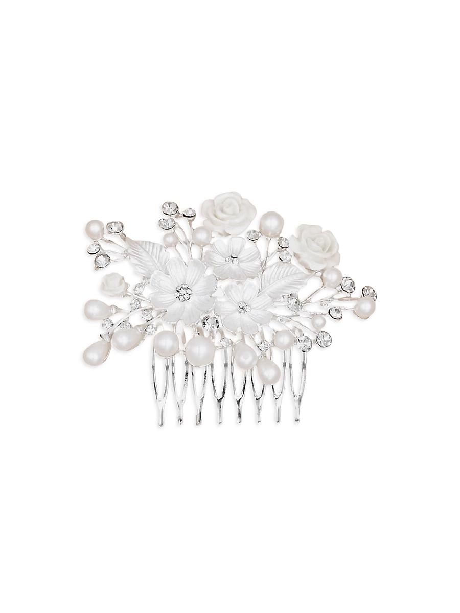 Womens Rhinestone Pearl and Floral Hair Comb Product Image