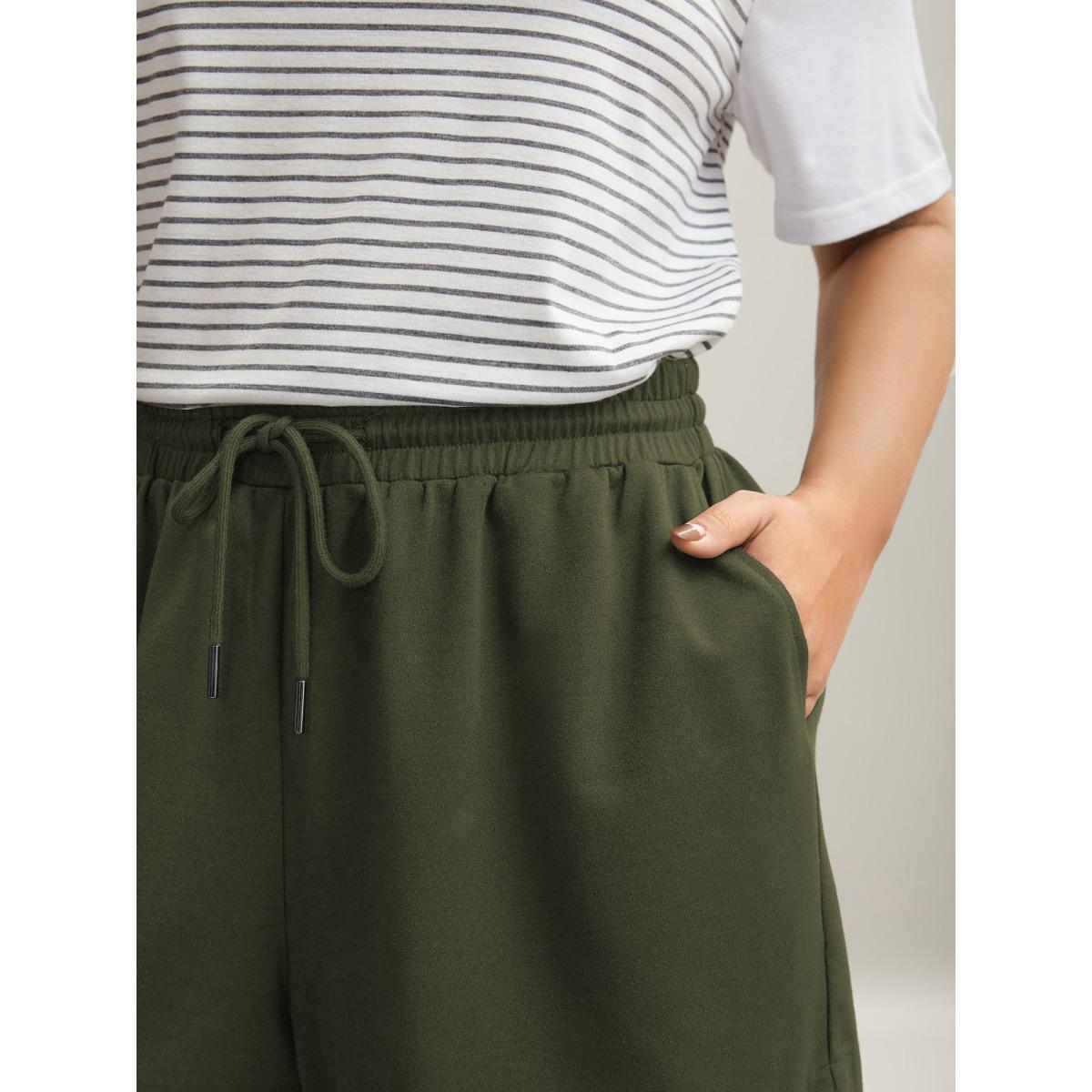 Plus Size Drawstring Slit Supersoft Pull-On Shorts Women DimGray Leisure Drawstring Loose Casual Shorts BloomChic 18-20/2X Product Image